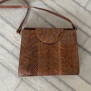 Vintage 70’s Genuine Snake Skin Elegant Brown Crossbody Bag Gold Hardware